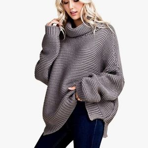 Blushing Heart Chunky Thick Gray Sweater Small Medium Cowl Neck Pullover